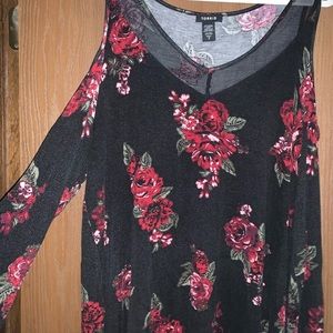 Floral open shoulder long sleeve top